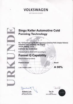 VOLKSWAGEN Class A Supplier Certificate